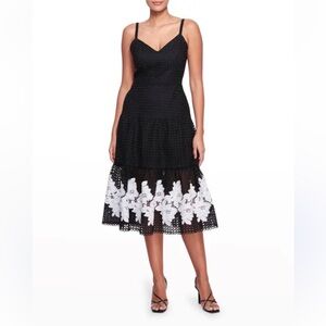 Marchesa Black Midi Skirt with White Floral Lace